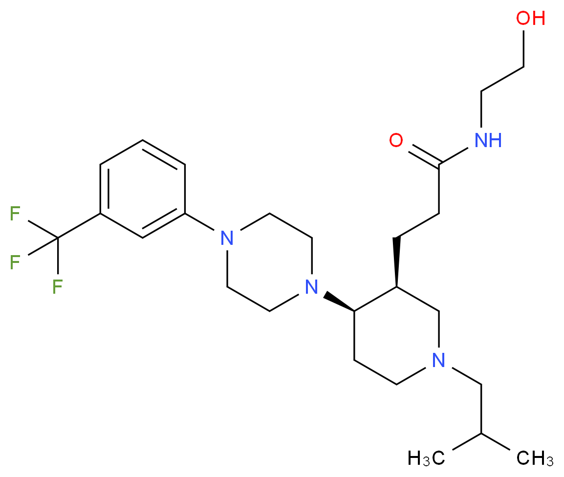 N-(2-hydroxyethyl)-3-((3S*,4R*)-1-isobutyl-4-{4-[3-(trifluoromethyl)phenyl]-1-piperazinyl}-3-piperidinyl)propanamide_分子结构_CAS_)