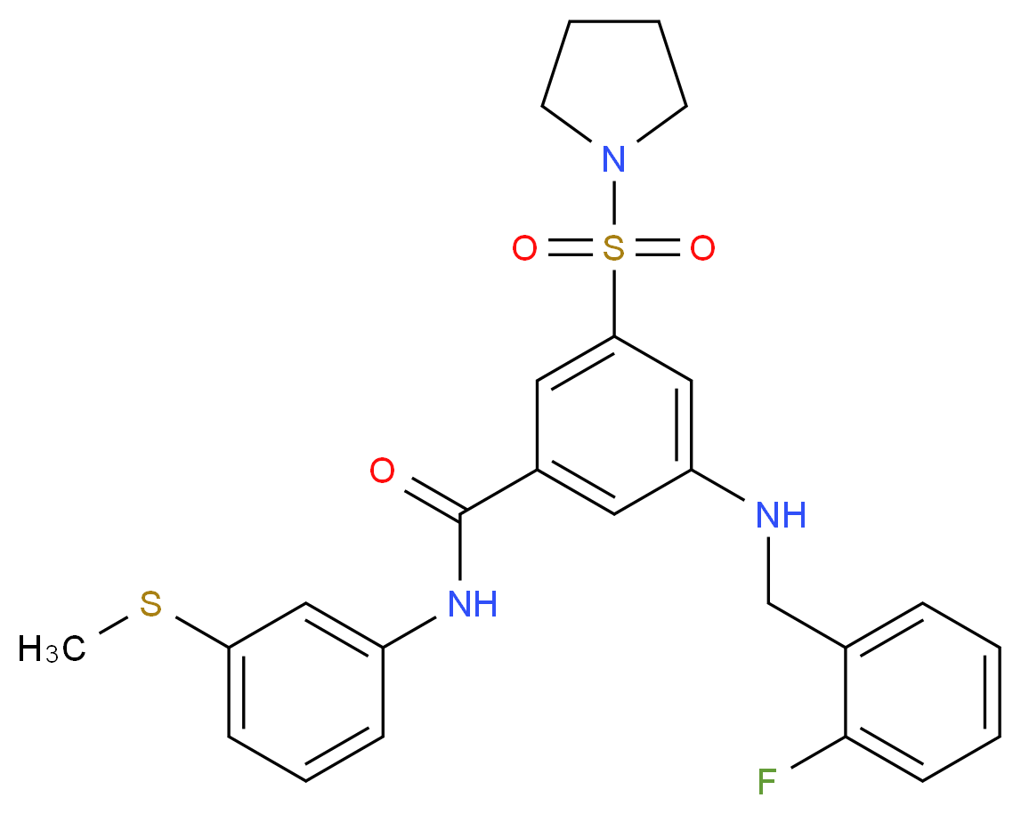 3-[(2-fluorobenzyl)amino]-N-[3-(methylthio)phenyl]-5-(1-pyrrolidinylsulfonyl)benzamide_分子结构_CAS_)