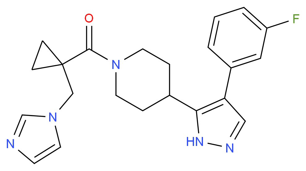4-[4-(3-fluorophenyl)-1H-pyrazol-5-yl]-1-{[1-(1H-imidazol-1-ylmethyl)cyclopropyl]carbonyl}piperidine_分子结构_CAS_)