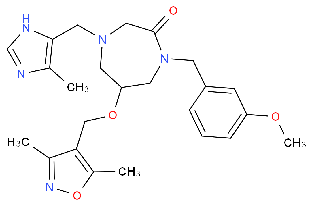 6-[(3,5-dimethyl-4-isoxazolyl)methoxy]-1-(3-methoxybenzyl)-4-[(4-methyl-1H-imidazol-5-yl)methyl]-1,4-diazepan-2-one_分子结构_CAS_)