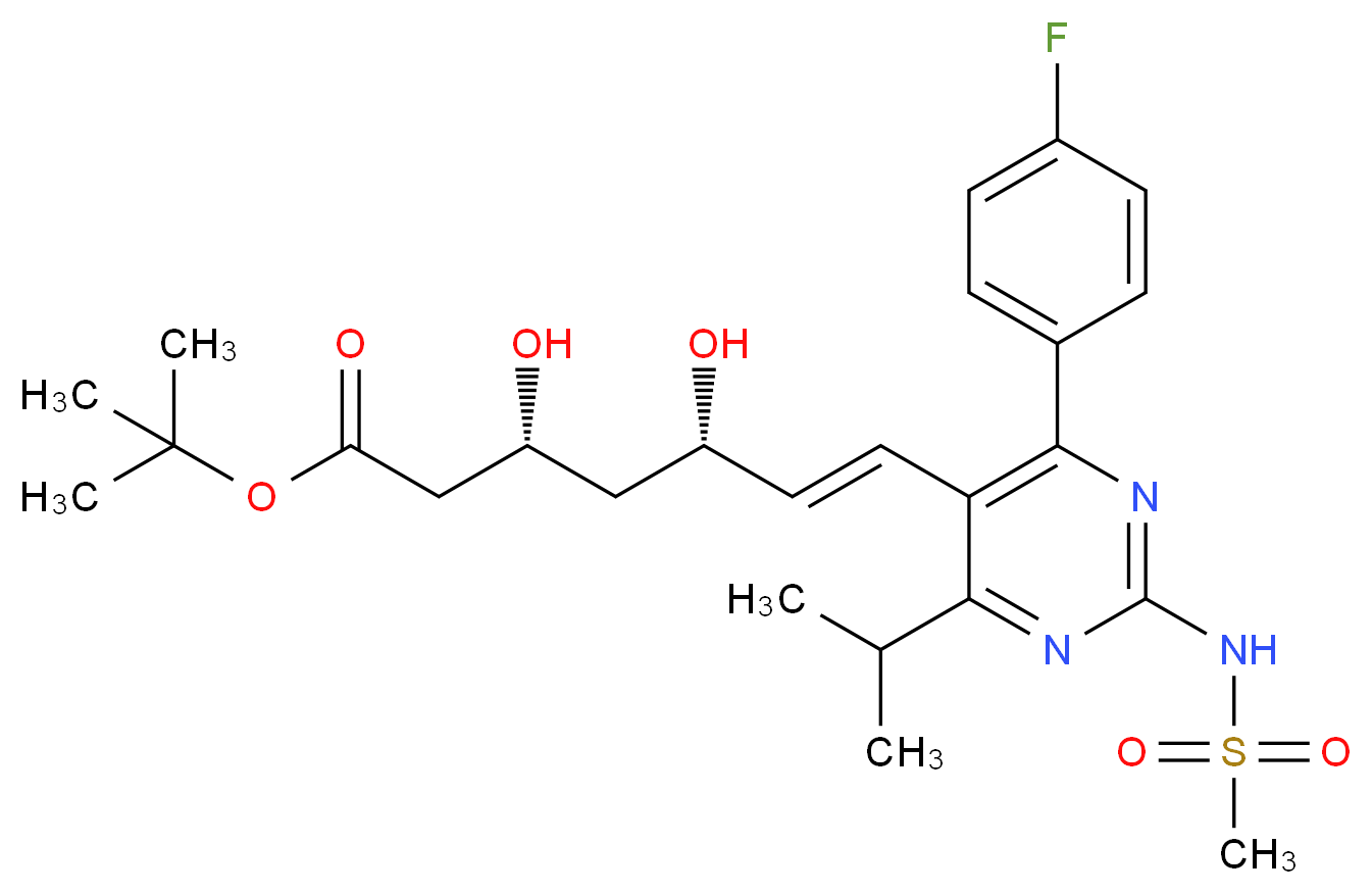 tert-butyl (3R,5S,6E)-7-[4-(4-fluorophenyl)-2-methanesulfonamido-6-(propan-2-yl)pyrimidin-5-yl]-3,5-dihydroxyhept-6-enoate_分子结构_CAS_1283766-30-2