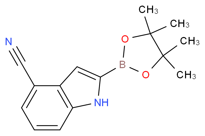 2-(4,4,5,5-Tetramethyl-1,3,2-dioxaborolan-2-yl)-1H-indole-4-carbonitrile_分子结构_CAS_1256359-19-9)