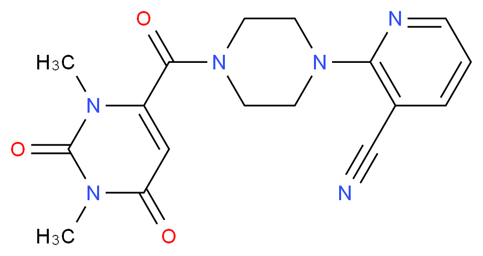 2-{4-[(1,3-dimethyl-2,6-dioxo-1,2,3,6-tetrahydro-4-pyrimidinyl)carbonyl]-1-piperazinyl}nicotinonitrile_分子结构_CAS_)