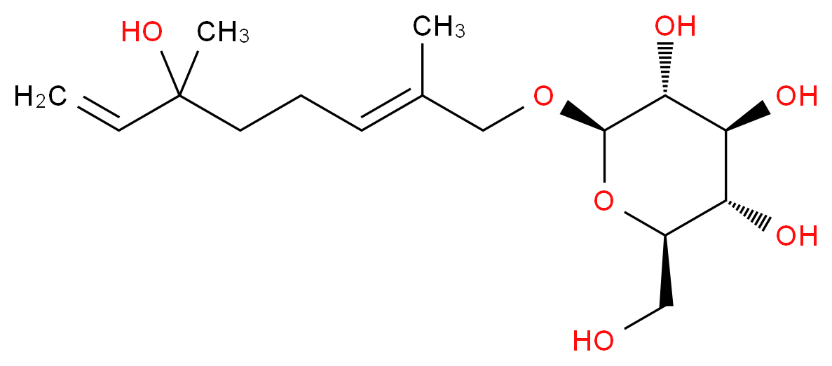 (2R,3R,4S,5S,6R)-2-{[(2E)-6-hydroxy-2,6-dimethylocta-2,7-dien-1-yl]oxy}-6-(hydroxymethyl)oxane-3,4,5-triol_分子结构_CAS_64776-96-1