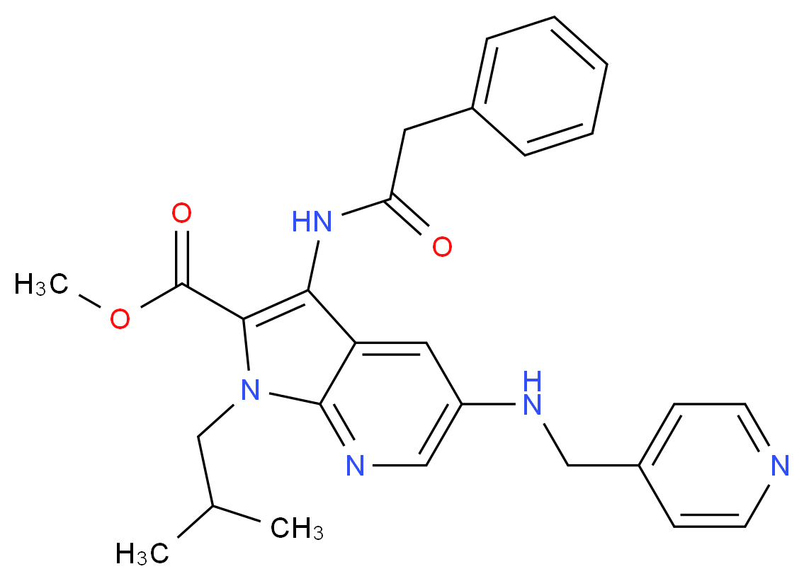 methyl 1-isobutyl-3-[(phenylacetyl)amino]-5-[(4-pyridinylmethyl)amino]-1H-pyrrolo[2,3-b]pyridine-2-carboxylate_分子结构_CAS_)