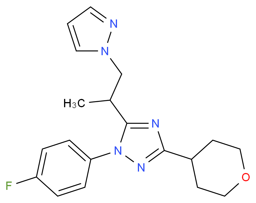 1-(4-fluorophenyl)-5-[1-methyl-2-(1H-pyrazol-1-yl)ethyl]-3-(tetrahydro-2H-pyran-4-yl)-1H-1,2,4-triazole_分子结构_CAS_)