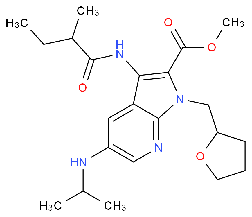 methyl 5-(isopropylamino)-3-[(2-methylbutanoyl)amino]-1-(tetrahydro-2-furanylmethyl)-1H-pyrrolo[2,3-b]pyridine-2-carboxylate_分子结构_CAS_)