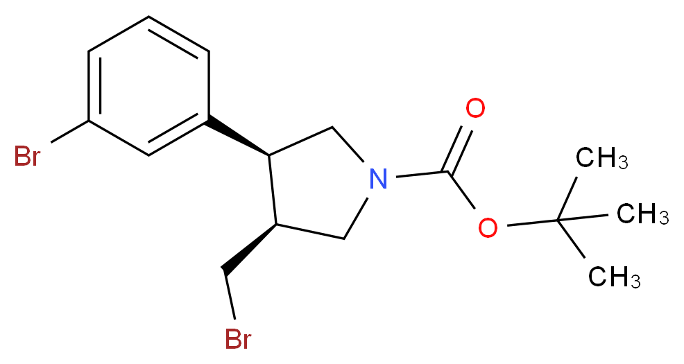 tert-butyl (3S,4S)-3-(bromomethyl)-4-(3-bromophenyl)pyrrolidine-1-carboxylate_分子结构_CAS_1260617-77-3