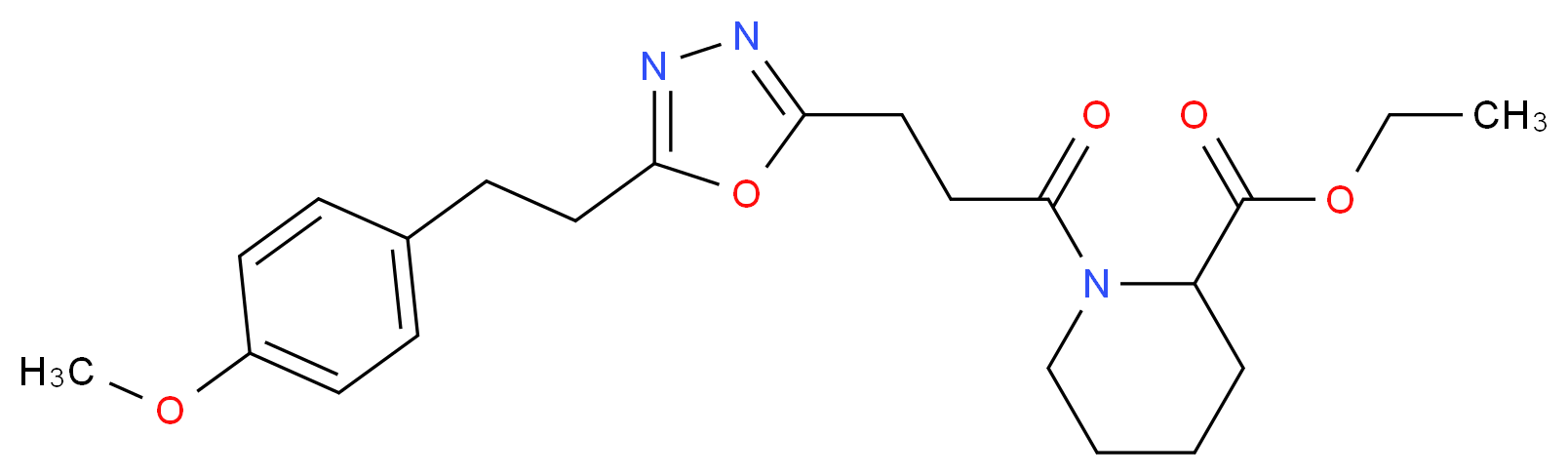 ethyl 1-(3-{5-[2-(4-methoxyphenyl)ethyl]-1,3,4-oxadiazol-2-yl}propanoyl)-2-piperidinecarboxylate_分子结构_CAS_)