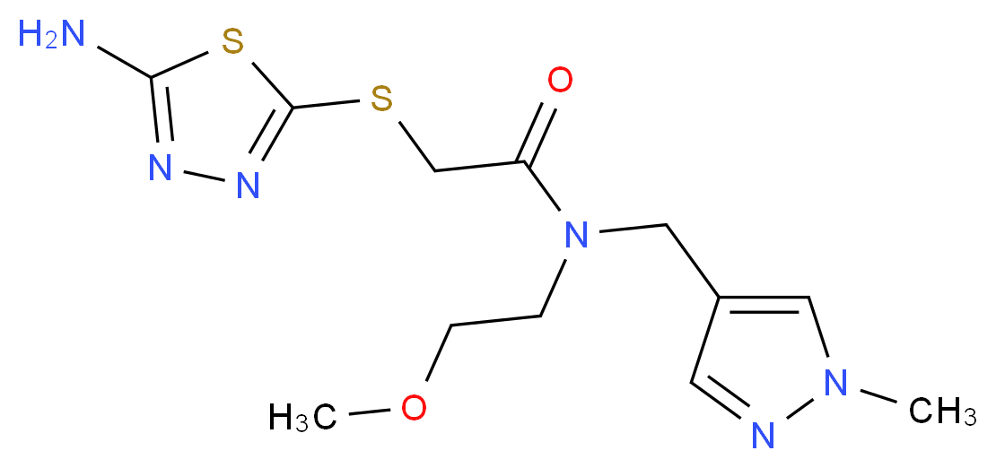 2-[(5-amino-1,3,4-thiadiazol-2-yl)thio]-N-(2-methoxyethyl)-N-[(1-methyl-1H-pyrazol-4-yl)methyl]acetamide_分子结构_CAS_)