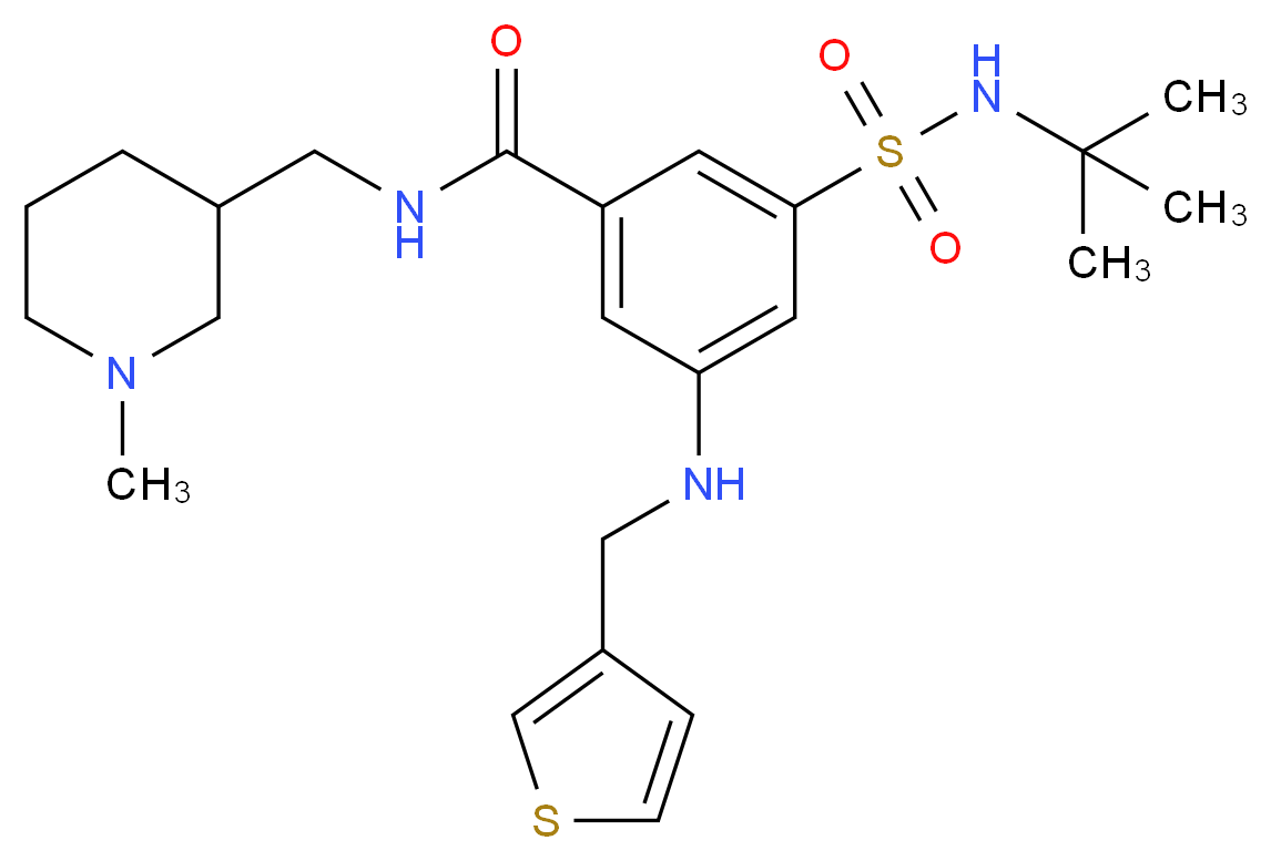 3-[(tert-butylamino)sulfonyl]-N-[(1-methyl-3-piperidinyl)methyl]-5-[(3-thienylmethyl)amino]benzamide_分子结构_CAS_)