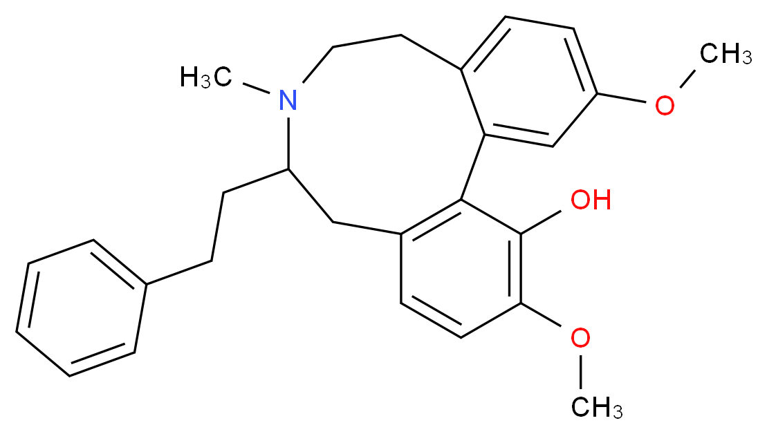 4,16-dimethoxy-10-methyl-9-(2-phenylethyl)-10-azatricyclo[11.4.0.0<sup>2</sup>,<sup>7</sup>]heptadeca-1(17),2(7),3,5,13,15-hexaen-3-ol_分子结构_CAS_77400-65-8