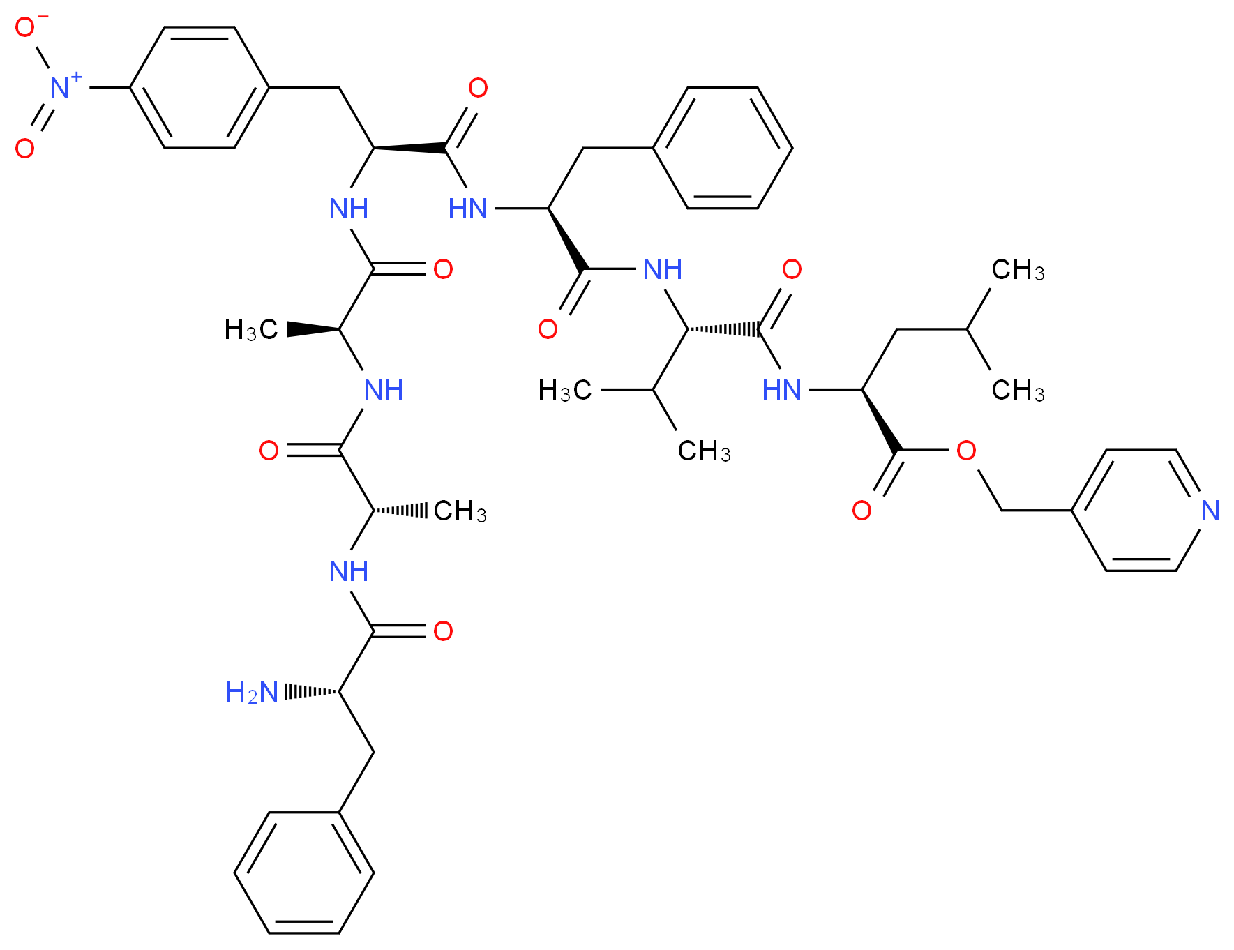 pyridin-4-ylmethyl (2S)-2-[(2S)-2-[(2S)-2-[(2S)-2-[(2S)-2-[(2S)-2-[(2S)-2-amino-3-phenylpropanamido]propanamido]propanamido]-3-(4-nitrophenyl)propanamido]-3-phenylpropanamido]-3-methylbutanamido]-4-methylpentanoate_分子结构_CAS_115389-04-3