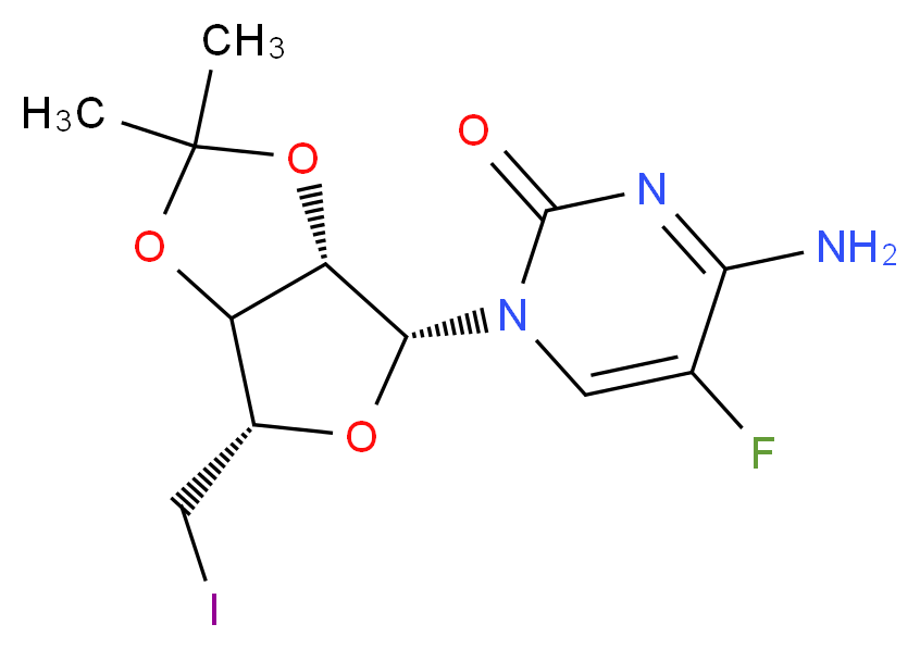 1-[(3aS,4R,6S)-6-(iodomethyl)-2,2-dimethyl-tetrahydro-2H-furo[3,4-d][1,3]dioxol-4-yl]-4-amino-5-fluoro-1,2-dihydropyrimidin-2-one_分子结构_CAS_61787-05-1