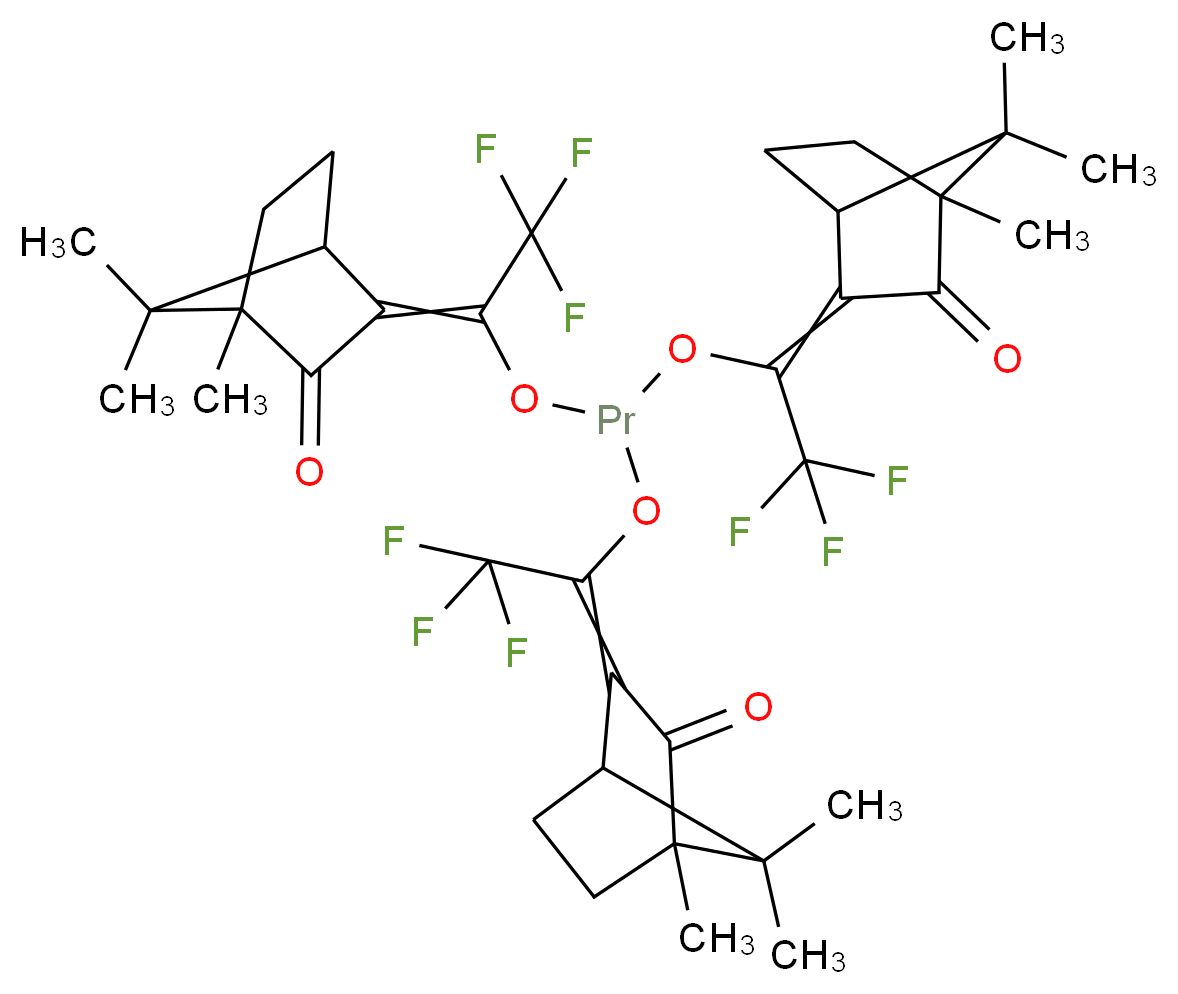 tris(2,2,2-trifluoro-1-{4,7,7-trimethyl-3-oxobicyclo[2.2.1]heptan-2-ylidene}ethoxy)praseodymium_分子结构_CAS_38053-99-5