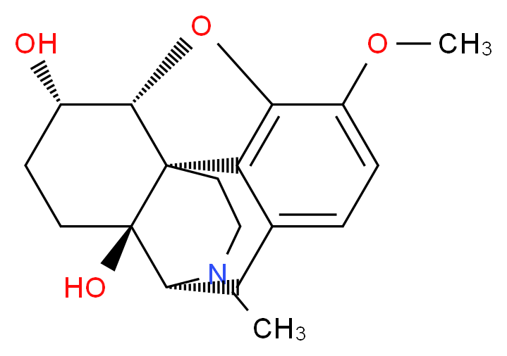 (1S,5R,13R,14S,17S)-10-methoxy-4-methyl-12-oxa-4-azapentacyclo[9.6.1.0<sup>1</sup>,<sup>1</sup><sup>3</sup>.0<sup>5</sup>,<sup>1</sup><sup>7</sup>.0<sup>7</sup>,<sup>1</sup><sup>8</sup>]octadeca-7,9,11(18)-triene-14,17-diol_分子结构_CAS_7183-69-9