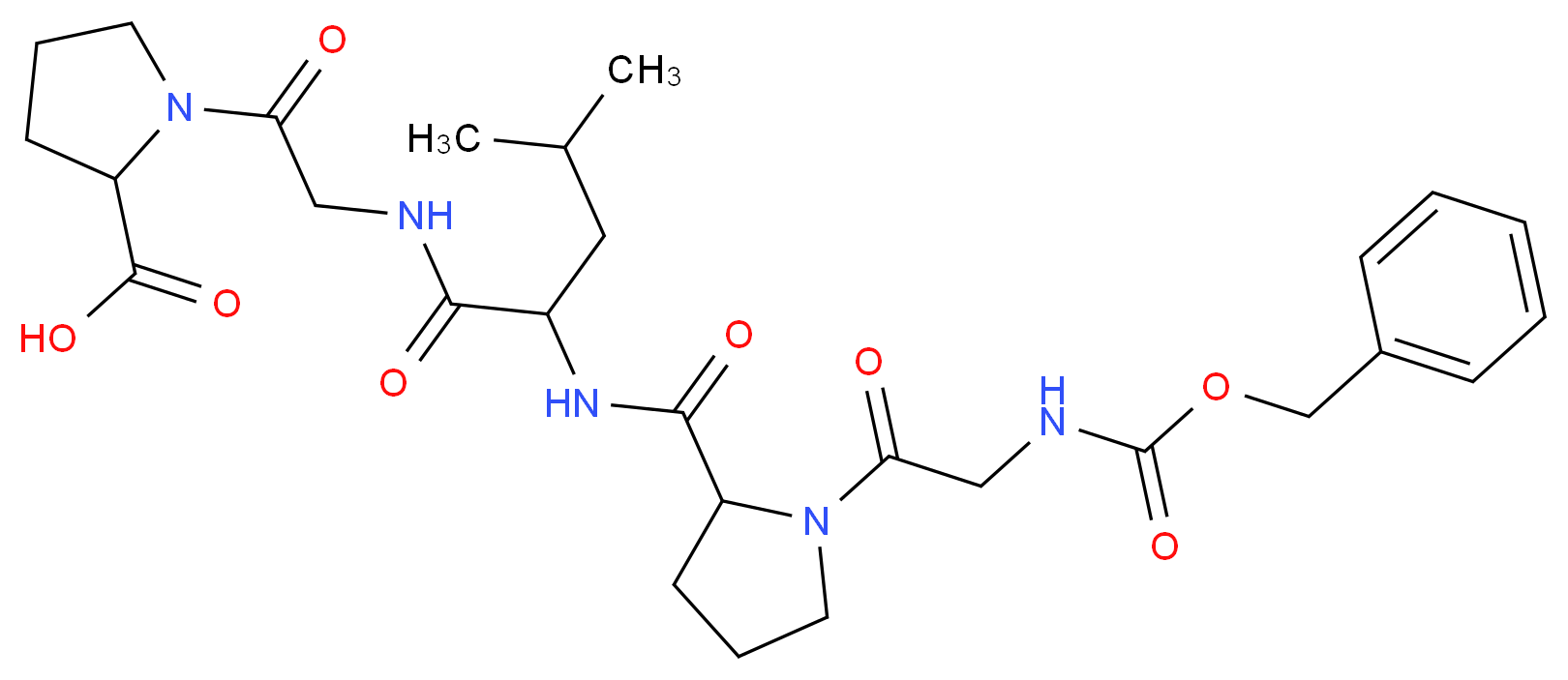 1-[2-(2-{[1-(2-{[(benzyloxy)carbonyl]amino}acetyl)pyrrolidin-2-yl]formamido}-4-methylpentanamido)acetyl]pyrrolidine-2-carboxylic acid_分子结构_CAS_2646-61-9