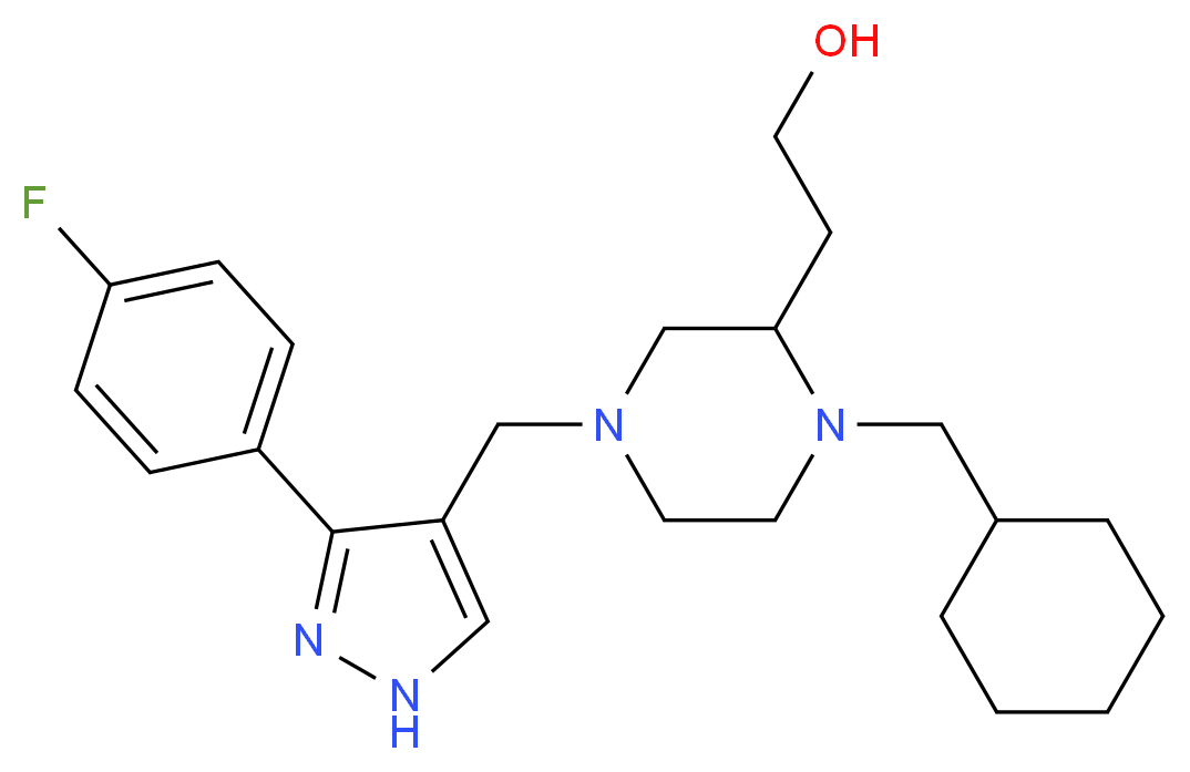 2-(1-(cyclohexylmethyl)-4-{[3-(4-fluorophenyl)-1H-pyrazol-4-yl]methyl}-2-piperazinyl)ethanol_分子结构_CAS_)