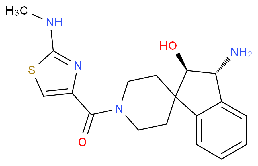 (2R*,3R*)-3-amino-1'-{[2-(methylamino)-1,3-thiazol-4-yl]carbonyl}-2,3-dihydrospiro[indene-1,4'-piperidin]-2-ol_分子结构_CAS_)