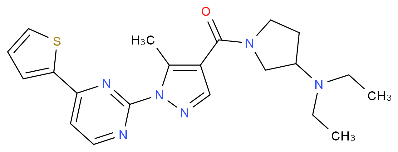 N,N-diethyl-1-({5-methyl-1-[4-(2-thienyl)-2-pyrimidinyl]-1H-pyrazol-4-yl}carbonyl)-3-pyrrolidinamine_分子结构_CAS_)