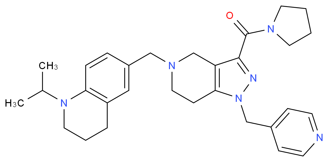 1-isopropyl-6-{[1-(4-pyridinylmethyl)-3-(1-pyrrolidinylcarbonyl)-1,4,6,7-tetrahydro-5H-pyrazolo[4,3-c]pyridin-5-yl]methyl}-1,2,3,4-tetrahydroquinoline_分子结构_CAS_)