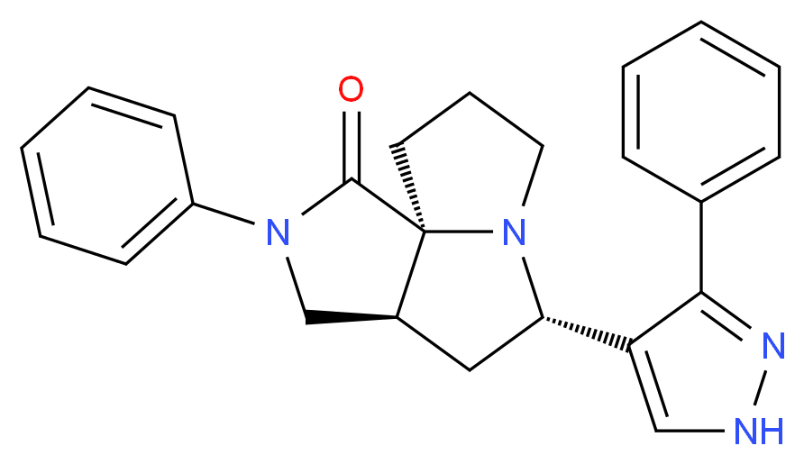 (3aS*,5S*,9aS*)-2-phenyl-5-(3-phenyl-1H-pyrazol-4-yl)hexahydro-7H-pyrrolo[3,4-g]pyrrolizin-1(2H)-one_分子结构_CAS_)