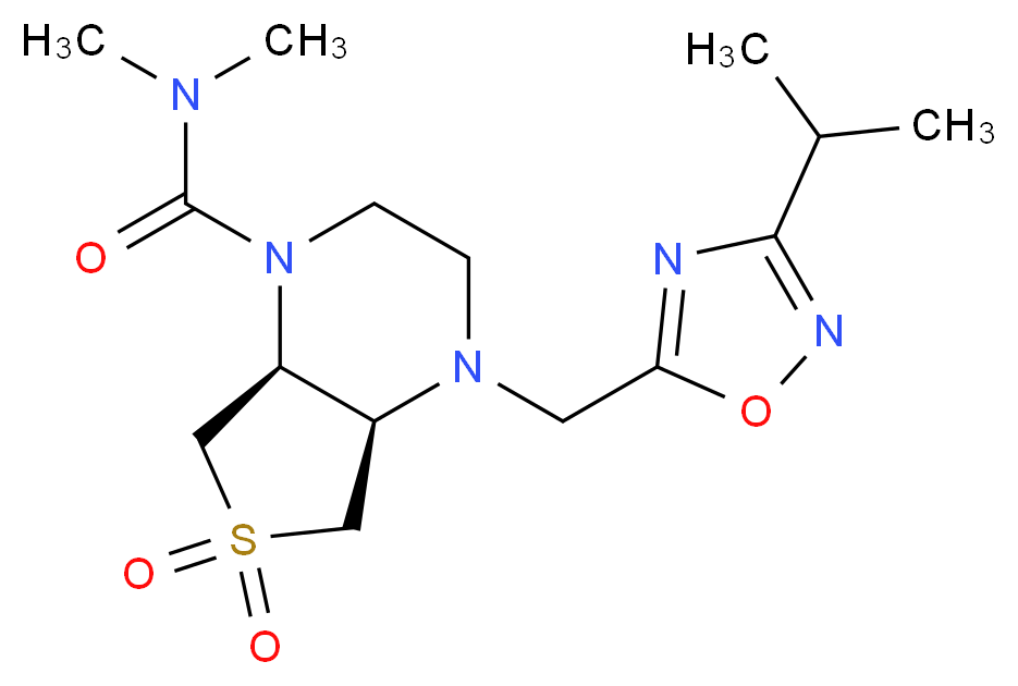 (4aR*,7aS*)-4-[(3-isopropyl-1,2,4-oxadiazol-5-yl)methyl]-N,N-dimethylhexahydrothieno[3,4-b]pyrazine-1(2H)-carboxamide 6,6-dioxide_分子结构_CAS_)