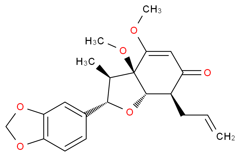 (2S,3R,3aR,7S,7aS)-2-(2H-1,3-benzodioxol-5-yl)-3a,4-dimethoxy-3-methyl-7-(prop-2-en-1-yl)-2,3,3a,6,7,7a-hexahydro-1-benzofuran-6-one_分子结构_CAS_116424-69-2