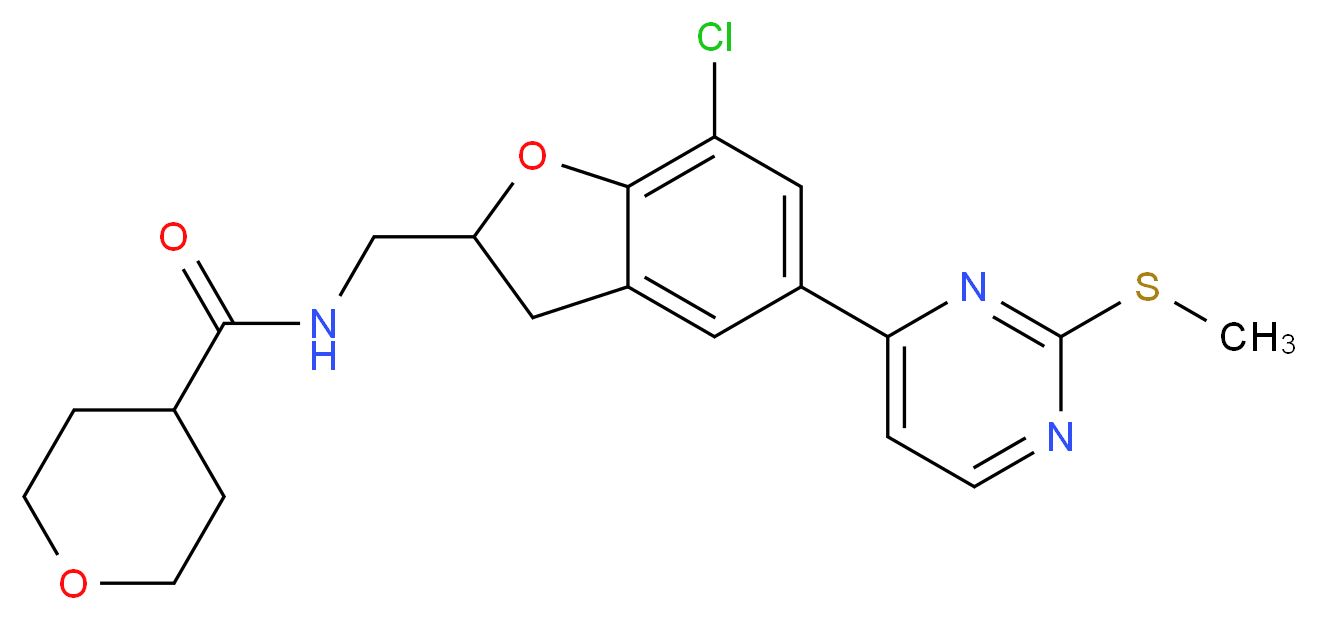 N-({7-chloro-5-[2-(methylthio)-4-pyrimidinyl]-2,3-dihydro-1-benzofuran-2-yl}methyl)tetrahydro-2H-pyran-4-carboxamide_分子结构_CAS_)