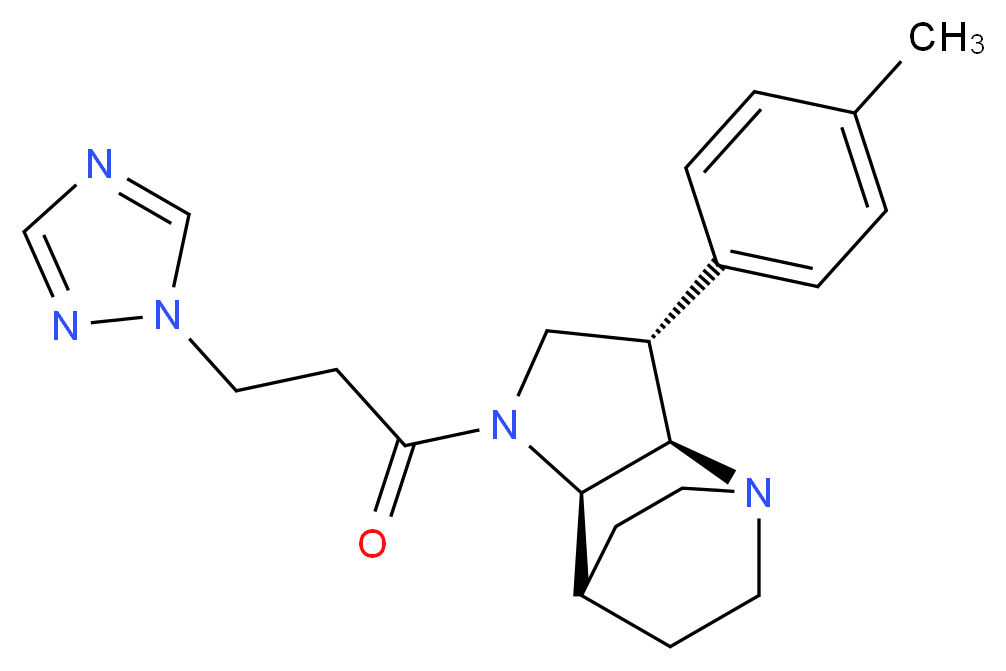 (2R*,3S*,6R*)-3-(4-methylphenyl)-5-[3-(1H-1,2,4-triazol-1-yl)propanoyl]-1,5-diazatricyclo[5.2.2.0~2,6~]undecane_分子结构_CAS_)