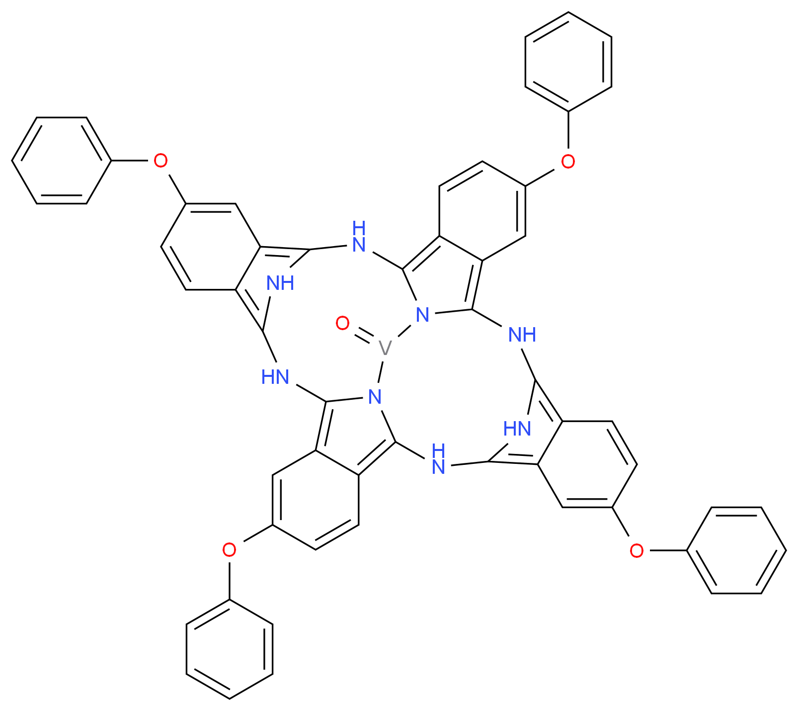 38-oxo-4,13,22,31-tetraphenoxy-9,18,27,36,37,39,40,41-octaaza-38-vanadadecacyclo[17.17.3.1<sup>1</sup><sup>0</sup>,<sup>1</sup><sup>7</sup>.1<sup>2</sup><sup>8</sup>,<sup>3</sup><sup>5</sup>.0<sup>2</sup>,<sup>7</sup>.0<sup>8</sup>,<sup>3</sup><sup>7</sup>.0<sup>1</sup><sup>1</sup>,<sup>1</sup><sup>6</sup>.0<sup>2</sup><sup>0</sup>,<sup>2</sup><sup>5</sup>.0<sup>2</sup><sup>6</sup>,<sup>3</sup><sup>9</sup>.0<sup>2</sup><sup>9</sup>,<sup>3</sup><sup>4</sup>]hentetraconta-1,3,5,7,10,12,14,16,19,21,23,25,28,30,32,34-hexadecaene_分子结构_CAS_109738-21-8