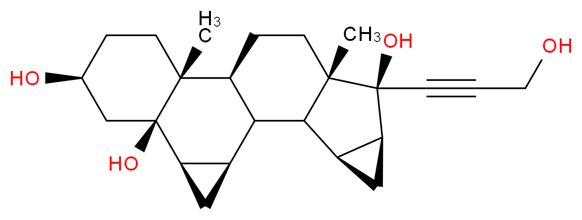 (1R,2R,4R,5R,7S,10R,11S,14S,15S,16S,18S,19S)-15-(3-hydroxyprop-1-yn-1-yl)-10,14-dimethylhexacyclo[9.8.0.0<sup>2</sup>,<sup>4</sup>.0<sup>5</sup>,<sup>1</sup><sup>0</sup>.0<sup>1</sup><sup>4</sup>,<sup>1</sup><sup>9</sup>.0<sup>1</sup><sup>6</sup>,<sup>1</sup><sup>8</sup>]nonadecane-5,7,15-triol_分子结构_CAS_82543-17-7