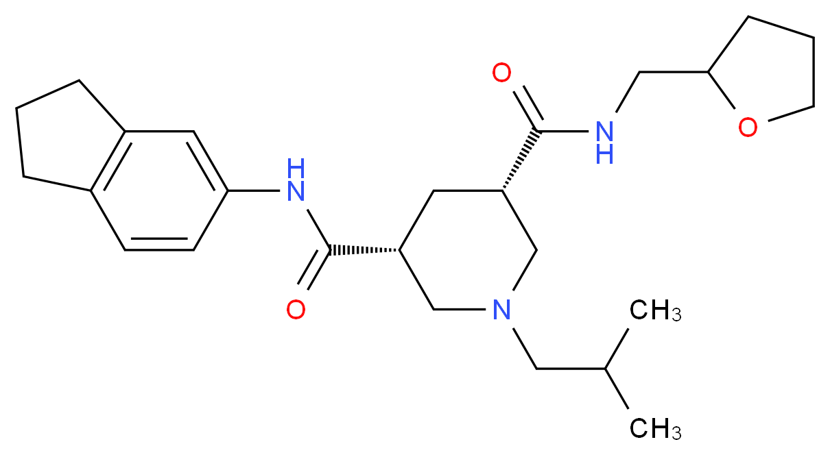 (3R,5S)-N-(2,3-dihydro-1H-inden-5-yl)-1-isobutyl-N'-(tetrahydro-2-furanylmethyl)-3,5-piperidinedicarboxamide_分子结构_CAS_)