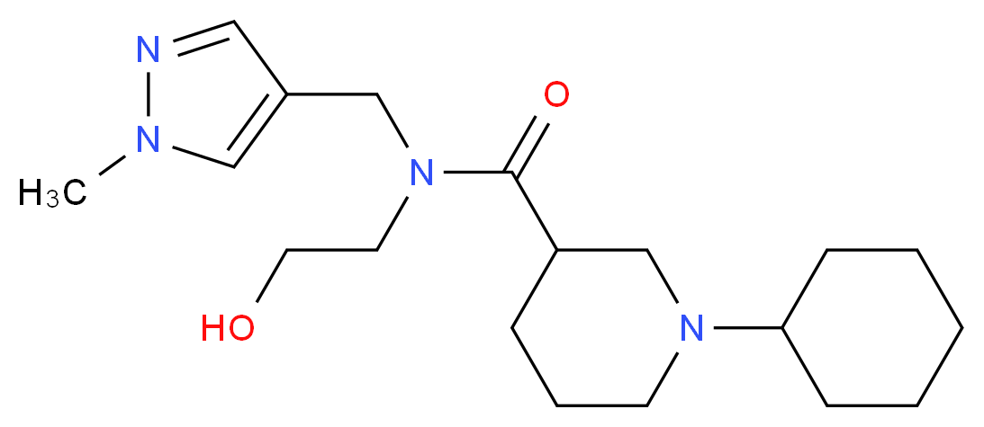 1-cyclohexyl-N-(2-hydroxyethyl)-N-[(1-methyl-1H-pyrazol-4-yl)methyl]piperidine-3-carboxamide_分子结构_CAS_)