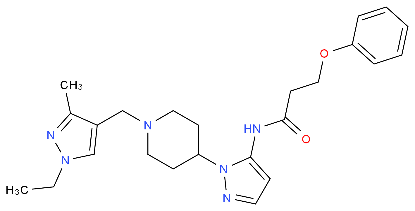 N-(1-{1-[(1-ethyl-3-methyl-1H-pyrazol-4-yl)methyl]-4-piperidinyl}-1H-pyrazol-5-yl)-3-phenoxypropanamide_分子结构_CAS_)
