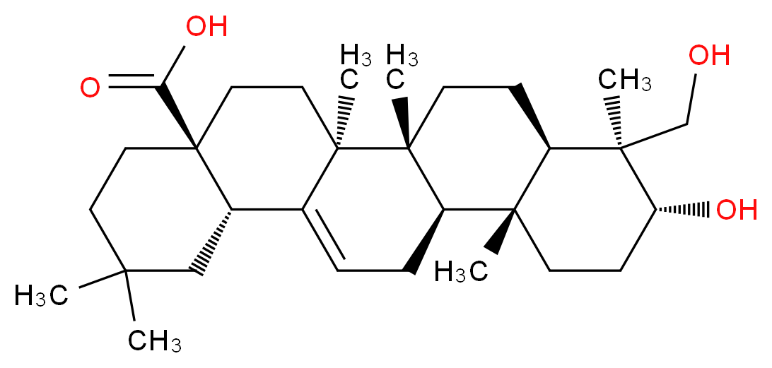 (4aS,6aS,6bR,8aR,9S,10R,12aR,12bR,14bS)-10-hydroxy-9-(hydroxymethyl)-2,2,6a,6b,9,12a-hexamethyl-1,2,3,4,4a,5,6,6a,6b,7,8,8a,9,10,11,12,12a,12b,13,14b-icosahydropicene-4a-carboxylic acid_分子结构_CAS_102919-76-6