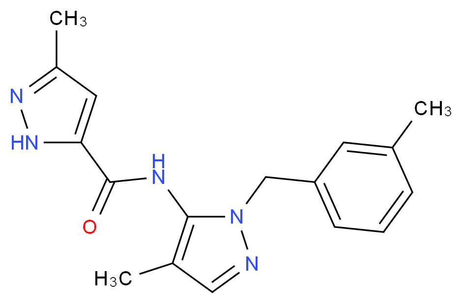 3-methyl-N-[4-methyl-1-(3-methylbenzyl)-1H-pyrazol-5-yl]-1H-pyrazole-5-carboxamide_分子结构_CAS_)