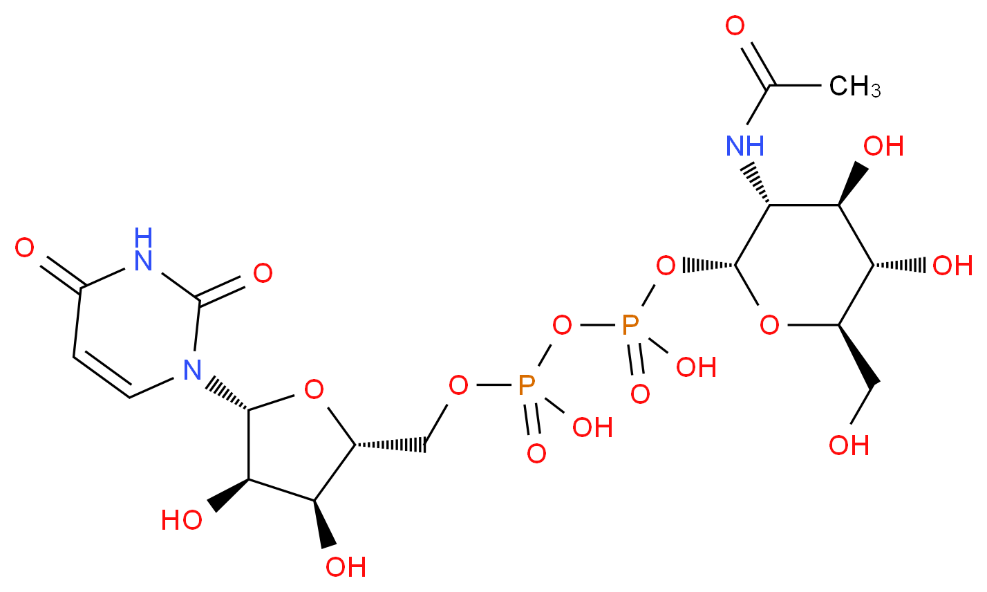 [({[(2R,3S,4R,5R)-5-(2,4-dioxo-1,2,3,4-tetrahydropyrimidin-1-yl)-3,4-dihydroxyoxolan-2-yl]methoxy}(hydroxy)phosphoryl)oxy]({[(2R,3R,4R,5S,6R)-3-acetamido-4,5-dihydroxy-6-(hydroxymethyl)oxan-2-yl]oxy})phosphinic acid_分子结构_CAS_7277-98-7