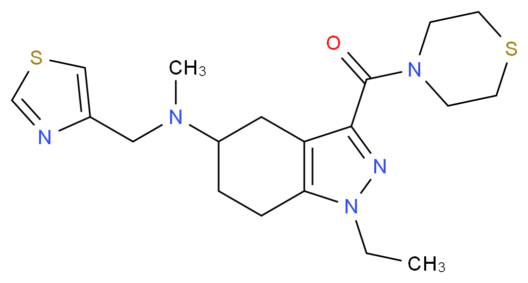 1-ethyl-N-methyl-N-(1,3-thiazol-4-ylmethyl)-3-(4-thiomorpholinylcarbonyl)-4,5,6,7-tetrahydro-1H-indazol-5-amine_分子结构_CAS_)