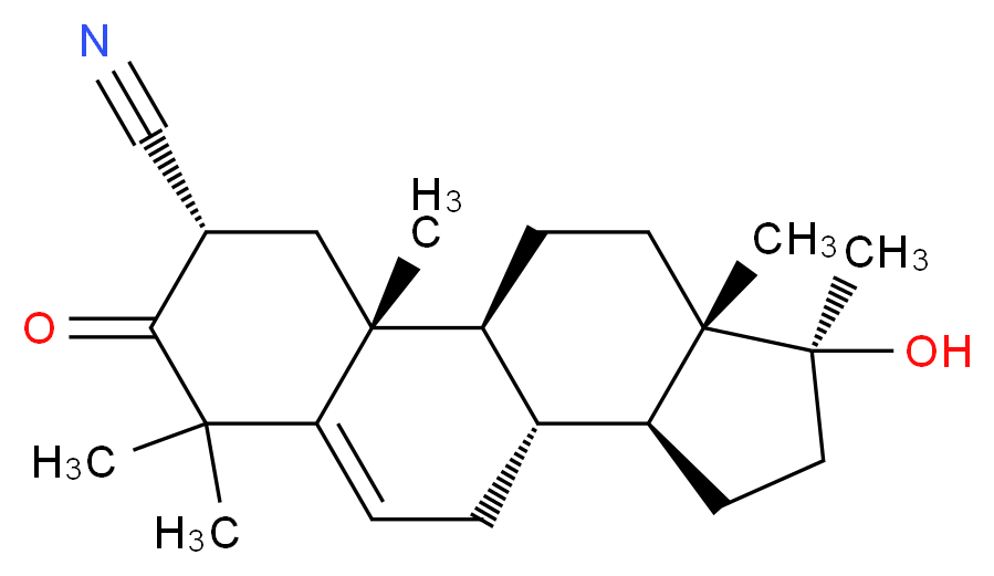 (1S,2R,4S,10R,11S,14S,15S)-14-hydroxy-2,6,6,14,15-pentamethyl-5-oxotetracyclo[8.7.0.0<sup>2</sup>,<sup>7</sup>.0<sup>1</sup><sup>1</sup>,<sup>1</sup><sup>5</sup>]heptadec-7-ene-4-carbonitrile_分子结构_CAS_4248-66-2