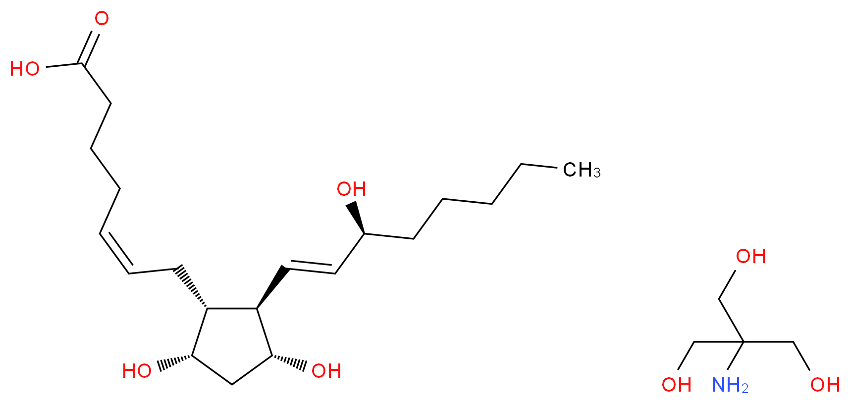 (5Z)-7-[(1R,2R,3R,5S)-3,5-dihydroxy-2-[(1E,3S)-3-hydroxyoct-1-en-1-yl]cyclopentyl]hept-5-enoic acid; 2-amino-2-(hydroxymethyl)propane-1,3-diol_分子结构_CAS_38562-01-5