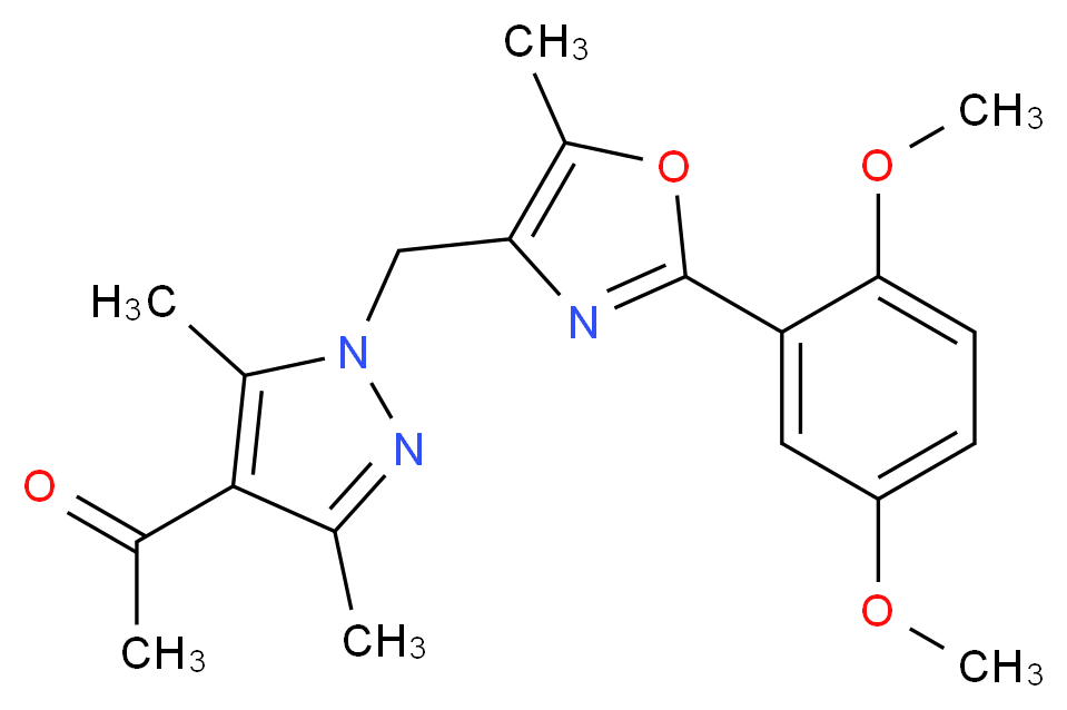 1-(1-{[2-(2,5-dimethoxyphenyl)-5-methyl-1,3-oxazol-4-yl]methyl}-3,5-dimethyl-1H-pyrazol-4-yl)ethanone_分子结构_CAS_)