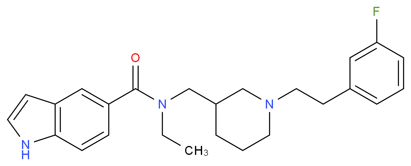 N-ethyl-N-({1-[2-(3-fluorophenyl)ethyl]-3-piperidinyl}methyl)-1H-indole-5-carboxamide_分子结构_CAS_)