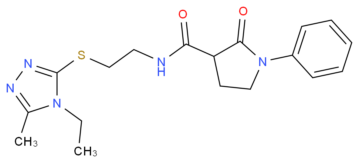N-{2-[(4-ethyl-5-methyl-4H-1,2,4-triazol-3-yl)thio]ethyl}-2-oxo-1-phenylpyrrolidine-3-carboxamide_分子结构_CAS_)