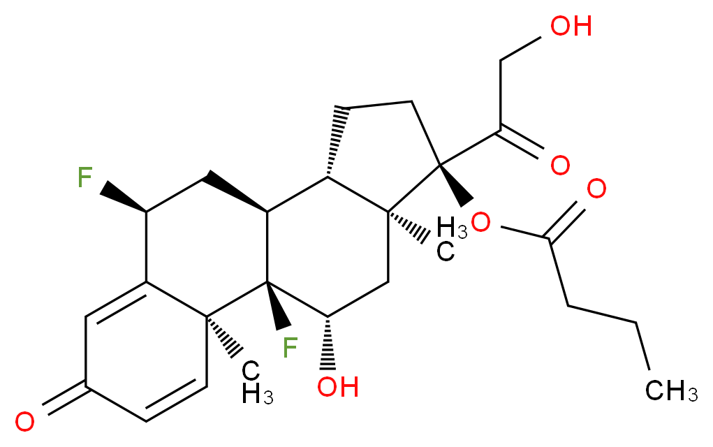 (1R,2S,8S,10S,11S,14R,15S,17S)-1,8-difluoro-17-hydroxy-14-(2-hydroxyacetyl)-2,15-dimethyl-5-oxotetracyclo[8.7.0.0<sup>2</sup>,<sup>7</sup>.0<sup>1</sup><sup>1</sup>,<sup>1</sup><sup>5</sup>]heptadeca-3,6-dien-14-yl butanoate_分子结构_CAS_23640-96-2