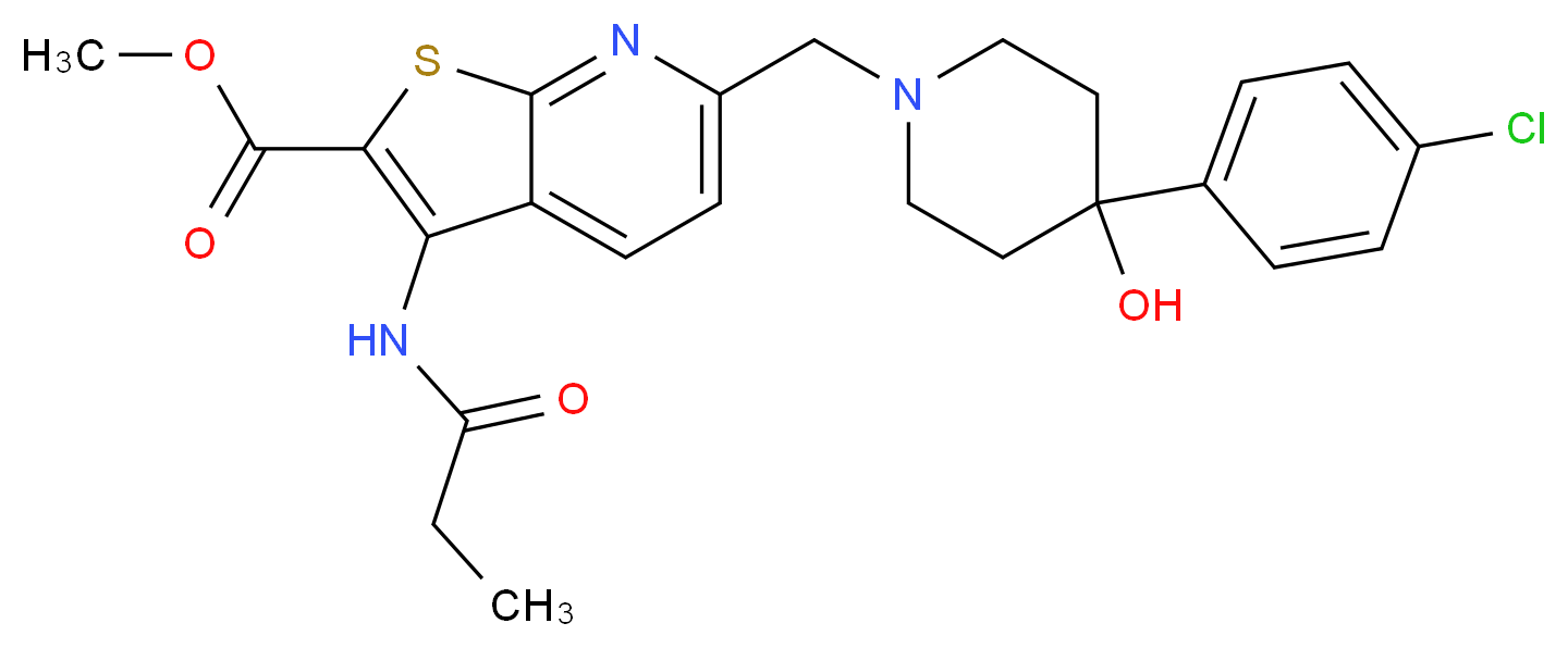 methyl 6-{[4-(4-chlorophenyl)-4-hydroxy-1-piperidinyl]methyl}-3-(propionylamino)thieno[2,3-b]pyridine-2-carboxylate_分子结构_CAS_)