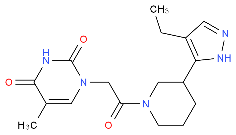 1-{2-[3-(4-ethyl-1H-pyrazol-5-yl)piperidin-1-yl]-2-oxoethyl}-5-methylpyrimidine-2,4(1H,3H)-dione_分子结构_CAS_)