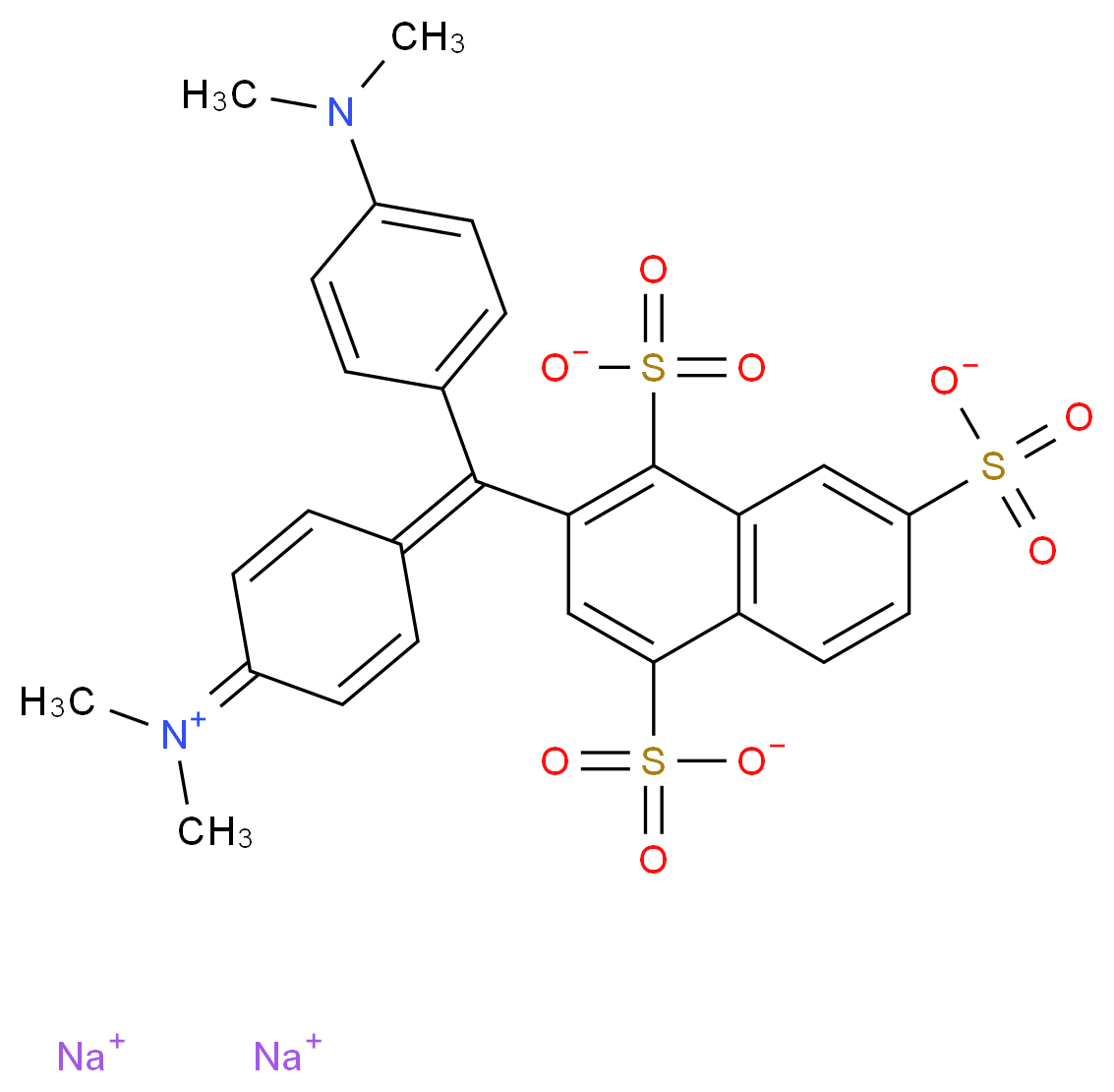 disodium 3-{[4-(dimethylamino)phenyl][4-(dimethyliminiumyl)cyclohexa-2,5-dien-1-ylidene]methyl}naphthalene-1,4,6-trisulfonate_分子结构_CAS_6362-41-0