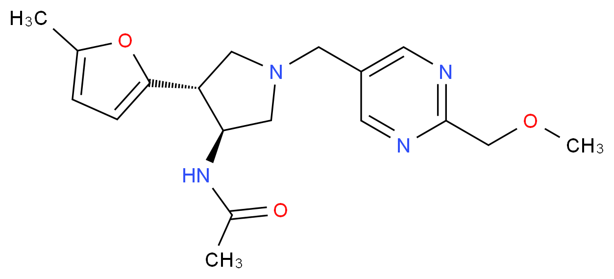 N-[(3S*,4R*)-1-{[2-(methoxymethyl)-5-pyrimidinyl]methyl}-4-(5-methyl-2-furyl)-3-pyrrolidinyl]acetamide_分子结构_CAS_)
