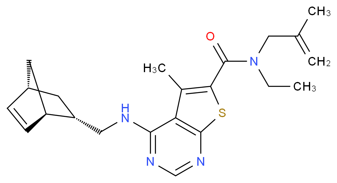 4-{[(1R*,2S*,4R*)-bicyclo[2.2.1]hept-5-en-2-ylmethyl]amino}-N-ethyl-5-methyl-N-(2-methyl-2-propen-1-yl)thieno[2,3-d]pyrimidine-6-carboxamide_分子结构_CAS_)